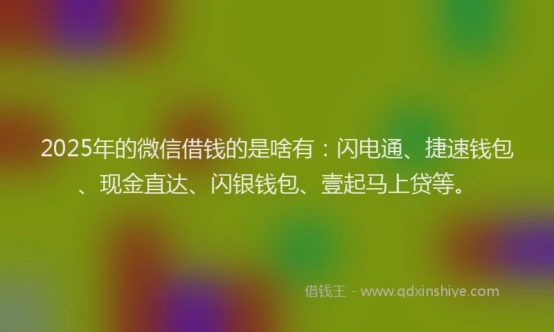 2025年的微信借钱的是啥有：闪电通、捷速钱包、现金直达、闪银钱包、壹起马上贷等。