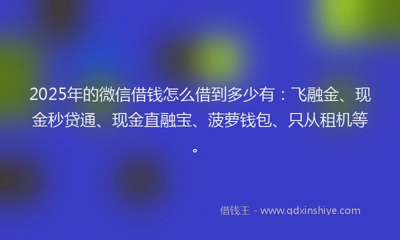 2025年的微信借钱怎么借到多少有：飞融金、现金秒贷通、现金直融宝、菠萝钱包、只从租机等。