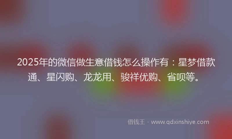 2025年的微信做生意借钱怎么操作有：星梦借款通、星闪购、龙龙用、骏祥优购、省呗等。