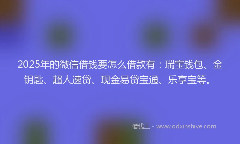 2025年的微信借钱要怎么借款有：瑞宝钱包、金钥匙、超人速贷、现金易贷宝通、乐享宝等。