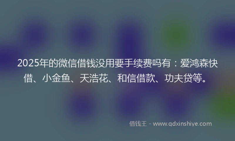 2025年的微信借钱没用要手续费吗有：爱鸿森快借、小金鱼、天浩花、和信借款、功夫贷等。
