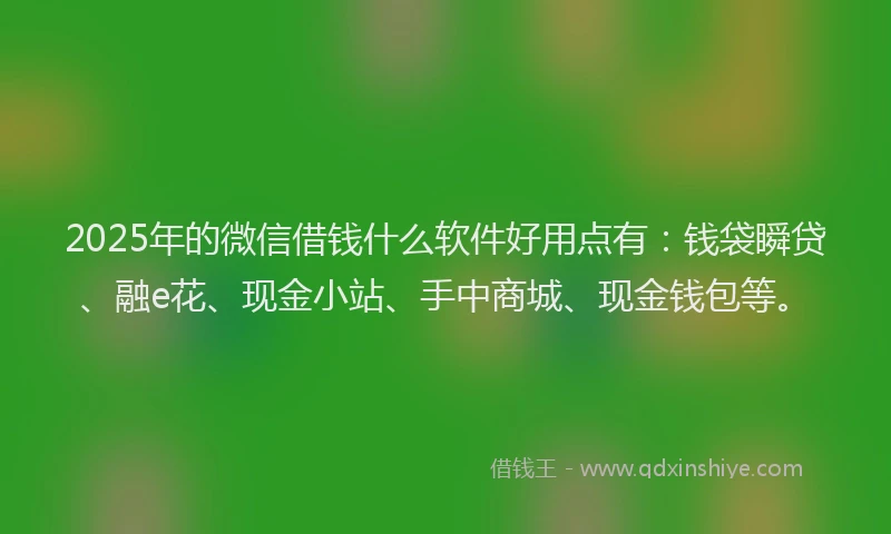 2025年的微信借钱什么软件好用点有：钱袋瞬贷、融e花、现金小站、手中商城、现金钱包等。