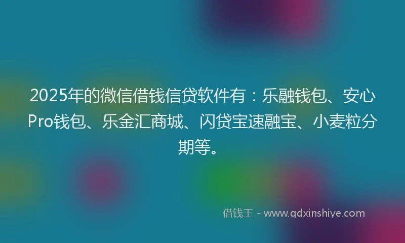 2025年的微信借钱信贷软件有：乐融钱包、安心Pro钱包、乐金汇商城、闪贷宝速融宝、小麦粒分期等。