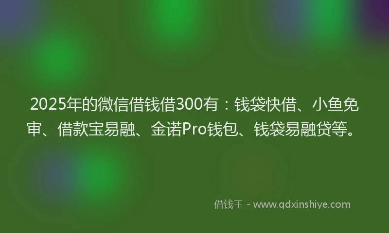2025年的微信借钱借300有：钱袋快借、小鱼免审、借款宝易融、金诺Pro钱包、钱袋易融贷等。