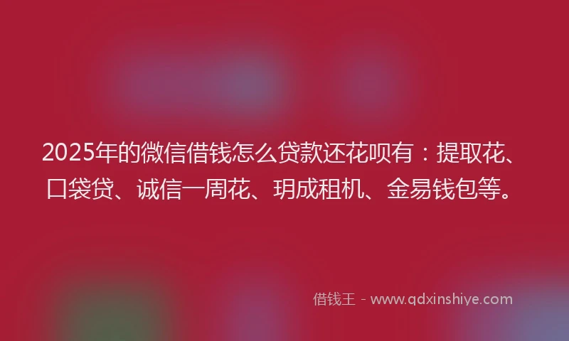 2025年的微信借钱怎么贷款还花呗有：提取花、口袋贷、诚信一周花、玥成租机、金易钱包等。