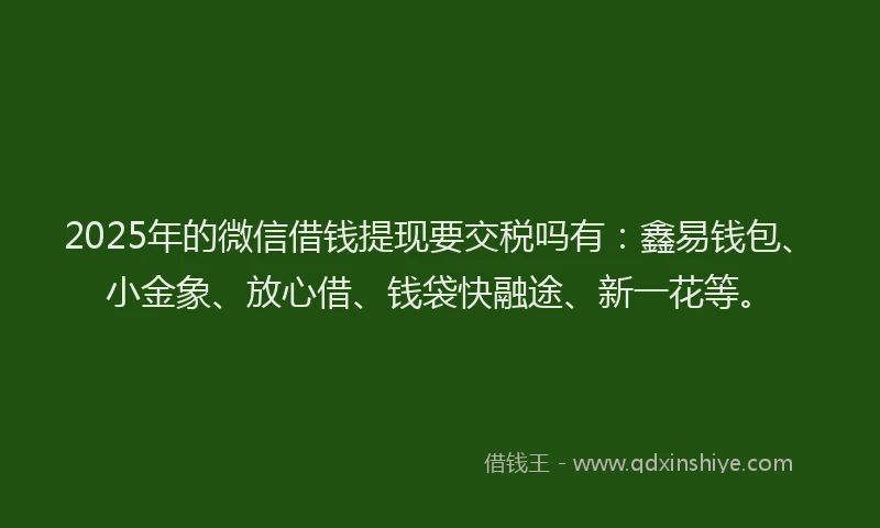 2025年的微信借钱提现要交税吗有：鑫易钱包、小金象、放心借、钱袋快融途、新一花等。