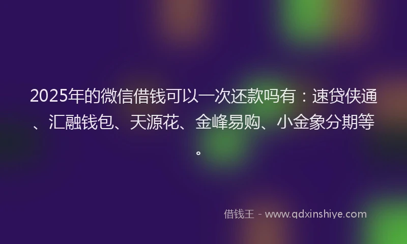 2025年的微信借钱可以一次还款吗有：速贷侠通、汇融钱包、天源花、金峰易购、小金象分期等。