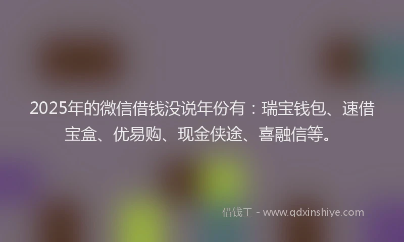 2025年的微信借钱没说年份有：瑞宝钱包、速借宝盒、优易购、现金侠途、喜融信等。