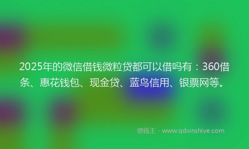2025年的微信借钱微粒贷都可以借吗有：360借条、惠花钱包、现金贷、蓝鸟信用、银票网等。