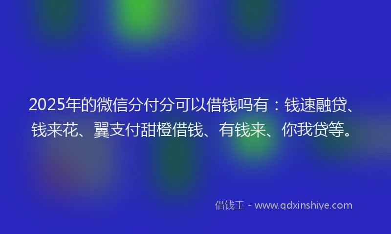 2025年的微信分付分可以借钱吗有：钱速融贷、钱来花、翼支付甜橙借钱、有钱来、你我贷等。