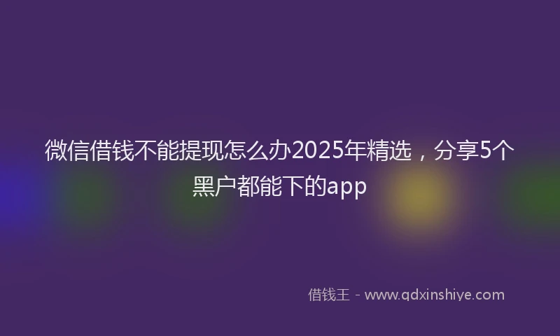 微信借钱不能提现怎么办2025年精选，分享5个黑户都能下的app