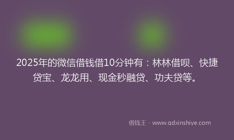 2025年的微信借钱借10分钟有：林林借呗、快捷贷宝、龙龙用、现金秒融贷、功夫贷等。