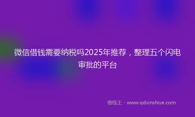 微信借钱需要纳税吗2025年推荐，整理五个闪电审批的平台