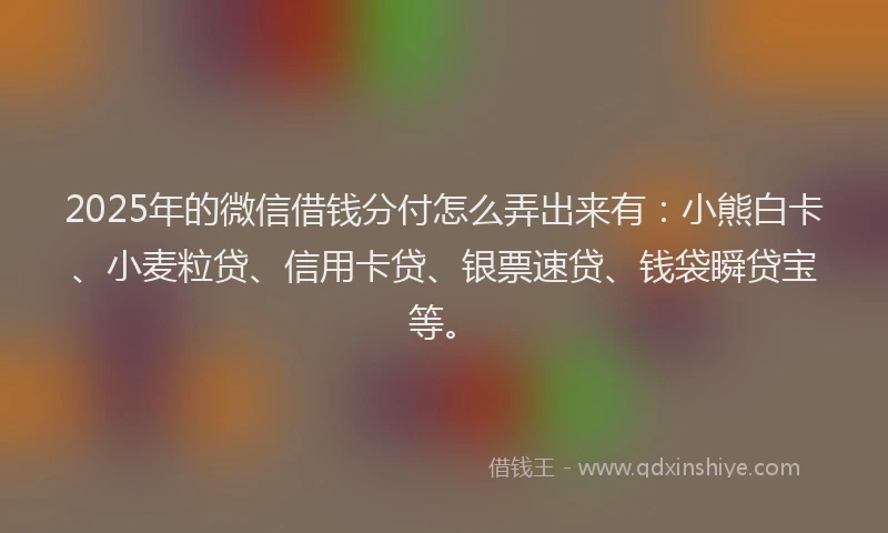 2025年的微信借钱分付怎么弄出来有：小熊白卡、小麦粒贷、信用卡贷、银票速贷、钱袋瞬贷宝等。