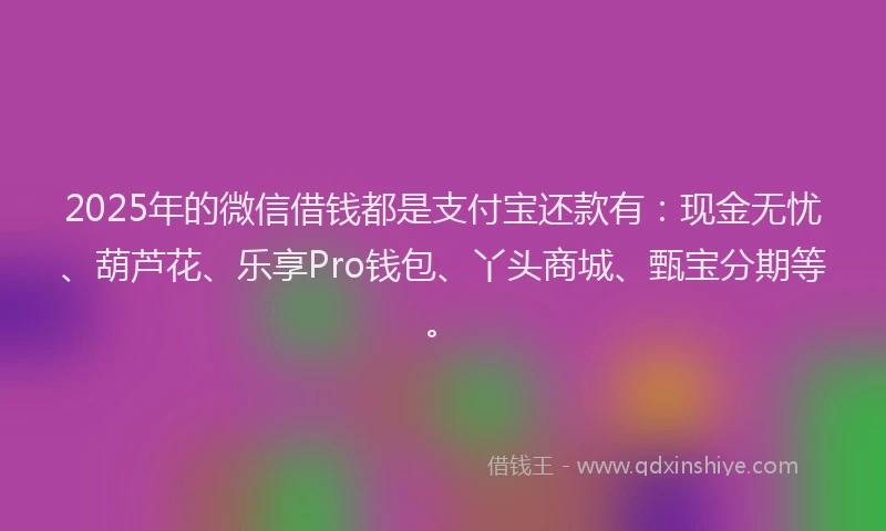 2025年的微信借钱都是支付宝还款有：现金无忧、葫芦花、乐享Pro钱包、丫头商城、甄宝分期等。