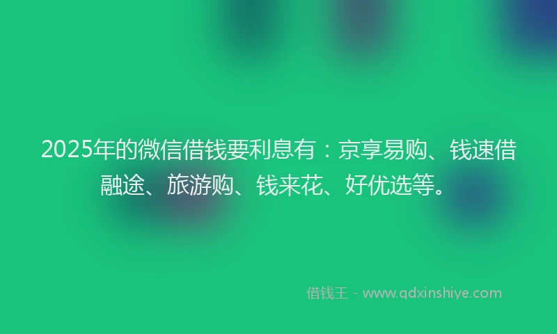 2025年的微信借钱要利息有：京享易购、钱速借融途、旅游购、钱来花、好优选等。