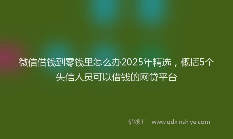 微信借钱到零钱里怎么办2025年精选，概括5个失信人员可以借钱的网贷平台