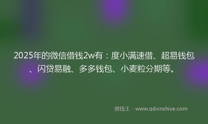2025年的微信借钱2w有：度小满速借、超易钱包、闪贷易融、多多钱包、小麦粒分期等。