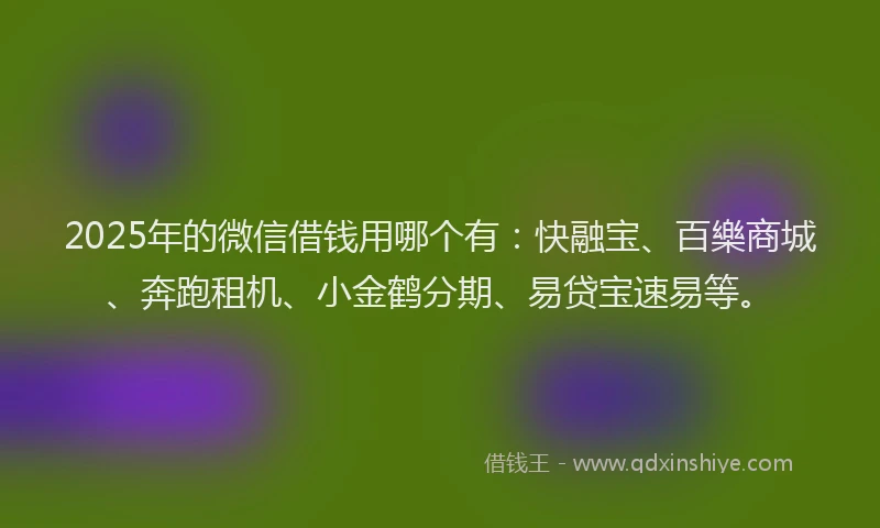 2025年的微信借钱用哪个有：快融宝、百樂商城、奔跑租机、小金鹤分期、易贷宝速易等。