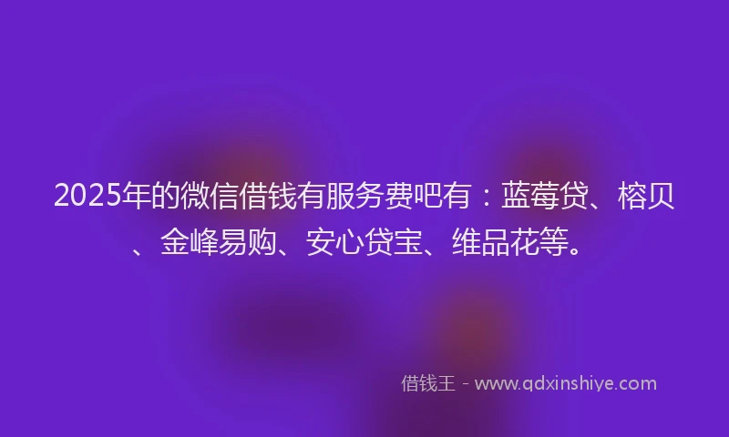 2025年的微信借钱有服务费吧有：蓝莓贷、榕贝、金峰易购、安心贷宝、维品花等。