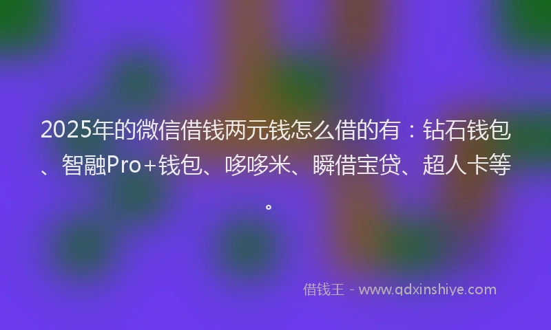 2025年的微信借钱两元钱怎么借的有：钻石钱包、智融Pro+钱包、哆哆米、瞬借宝贷、超人卡等。