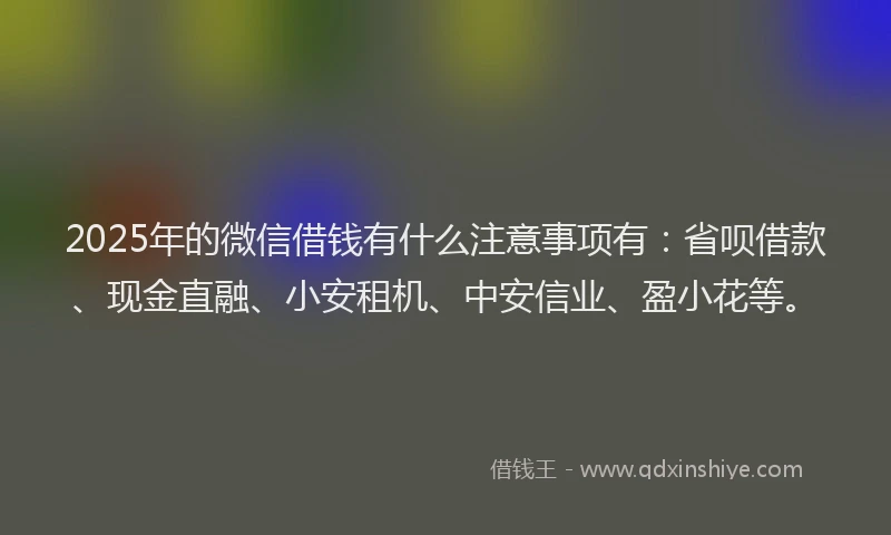 2025年的微信借钱有什么注意事项有：省呗借款、现金直融、小安租机、中安信业、盈小花等。