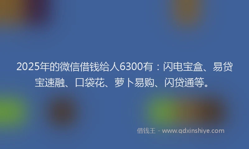 2025年的微信借钱给人6300有：闪电宝盒、易贷宝速融、口袋花、萝卜易购、闪贷通等。