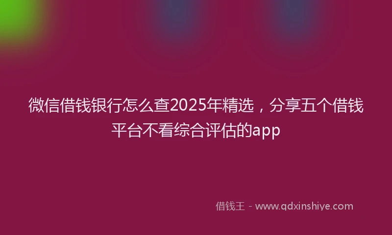 微信借钱银行怎么查2025年精选，分享五个借钱平台不看综合评估的app