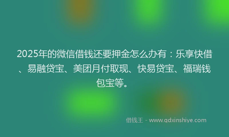 2025年的微信借钱还要押金怎么办有：乐享快借、易融贷宝、美团月付取现、快易贷宝、福瑞钱包宝等。