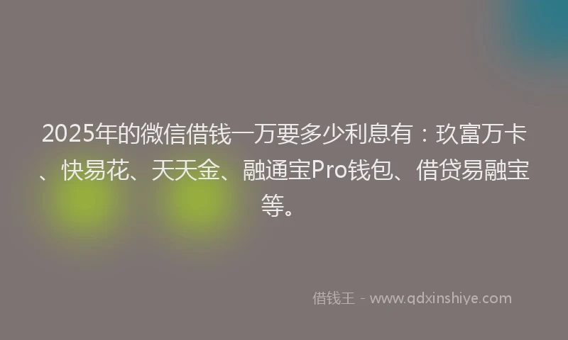 2025年的微信借钱一万要多少利息有：玖富万卡、快易花、天天金、融通宝Pro钱包、借贷易融宝等。