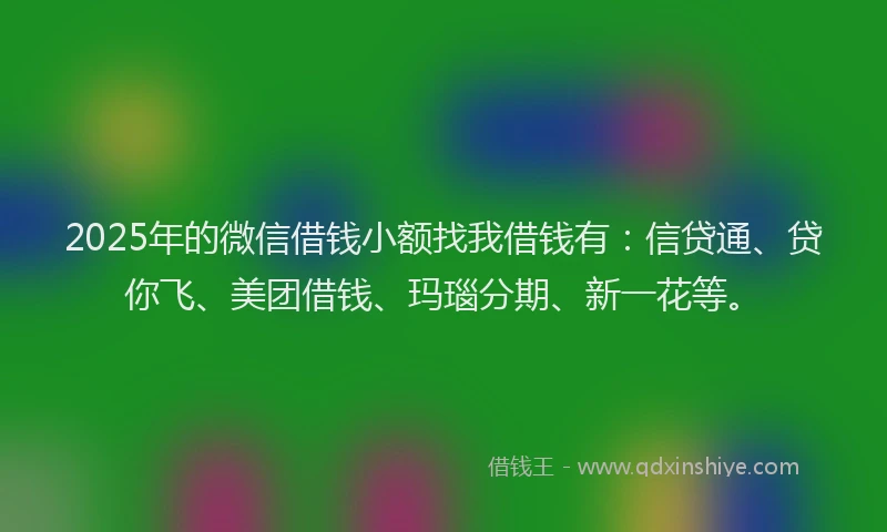 2025年的微信借钱小额找我借钱有：信贷通、贷你飞、美团借钱、玛瑙分期、新一花等。