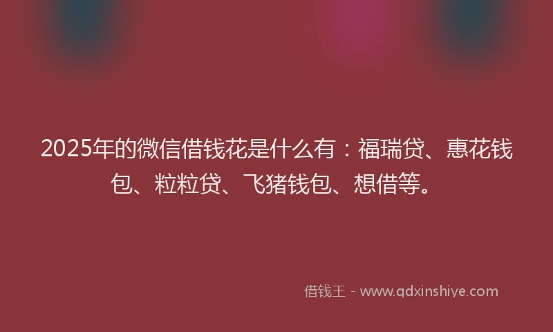 2025年的微信借钱花是什么有：福瑞贷、惠花钱包、粒粒贷、飞猪钱包、想借等。