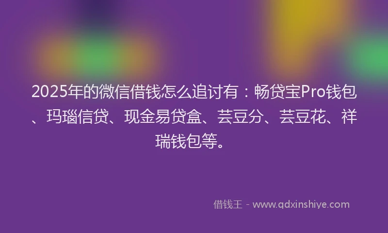 2025年的微信借钱怎么追讨有：畅贷宝Pro钱包、玛瑙信贷、现金易贷盒、芸豆分、芸豆花、祥瑞钱包等。