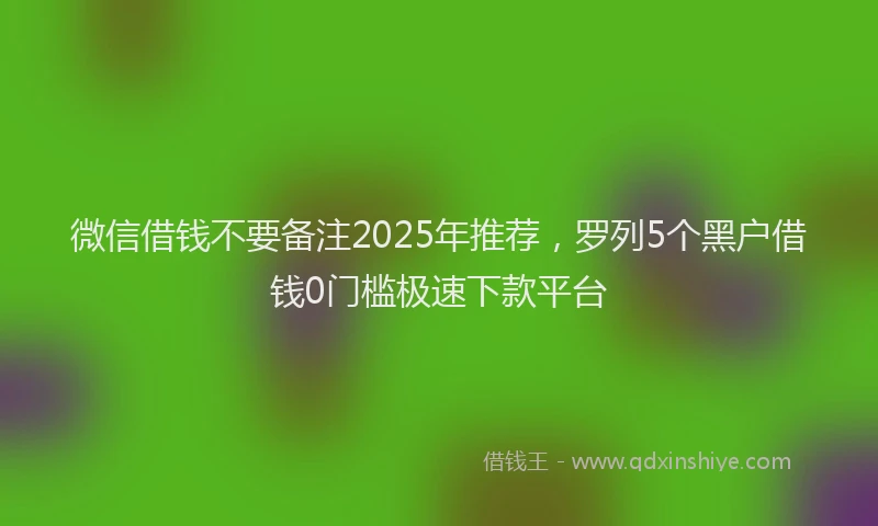 微信借钱不要备注2025年推荐，罗列5个黑户借钱0门槛极速下款平台
