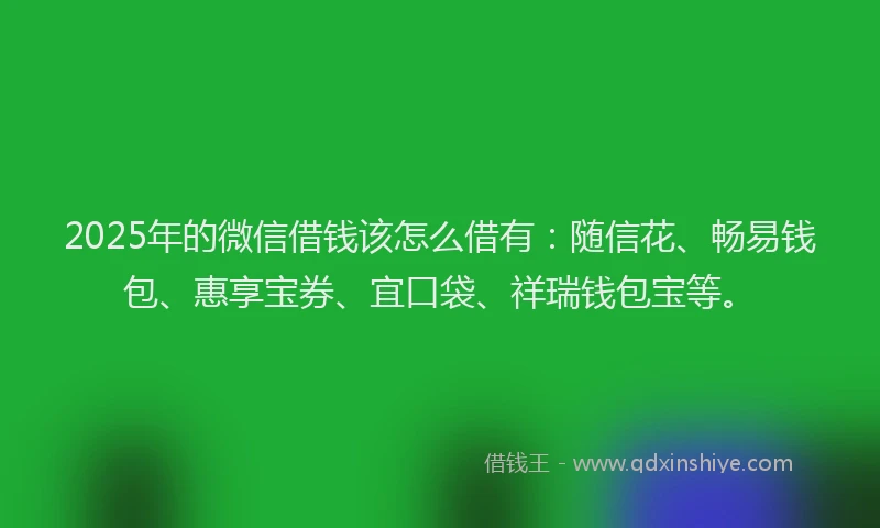 2025年的微信借钱该怎么借有：随信花、畅易钱包、惠享宝券、宜口袋、祥瑞钱包宝等。