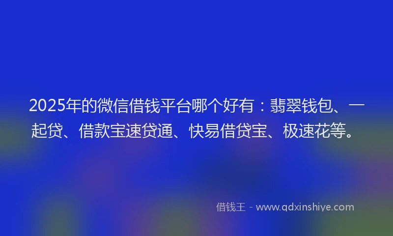 2025年的微信借钱平台哪个好有：翡翠钱包、一起贷、借款宝速贷通、快易借贷宝、极速花等。