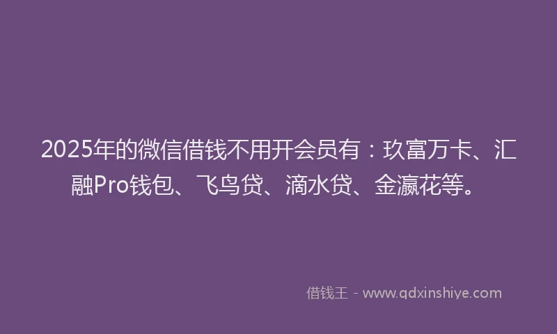 2025年的微信借钱不用开会员有：玖富万卡、汇融Pro钱包、飞鸟贷、滴水贷、金瀛花等。