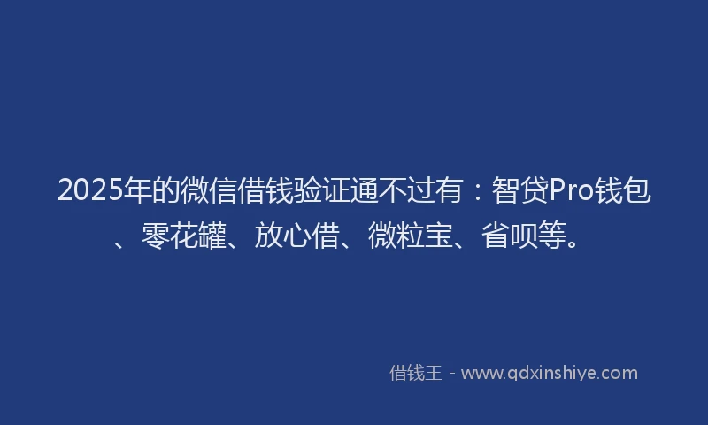 2025年的微信借钱验证通不过有：智贷Pro钱包、零花罐、放心借、微粒宝、省呗等。