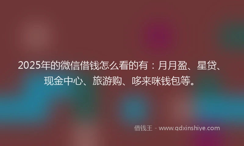 2025年的微信借钱怎么看的有：月月盈、星贷、现金中心、旅游购、哆来咪钱包等。