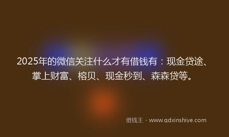 2025年的微信关注什么才有借钱有：现金贷途、掌上财富、榕贝、现金秒到、森森贷等。