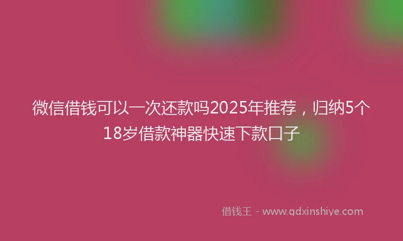 微信借钱可以一次还款吗2025年推荐，归纳5个18岁借款神器快速下款口子
