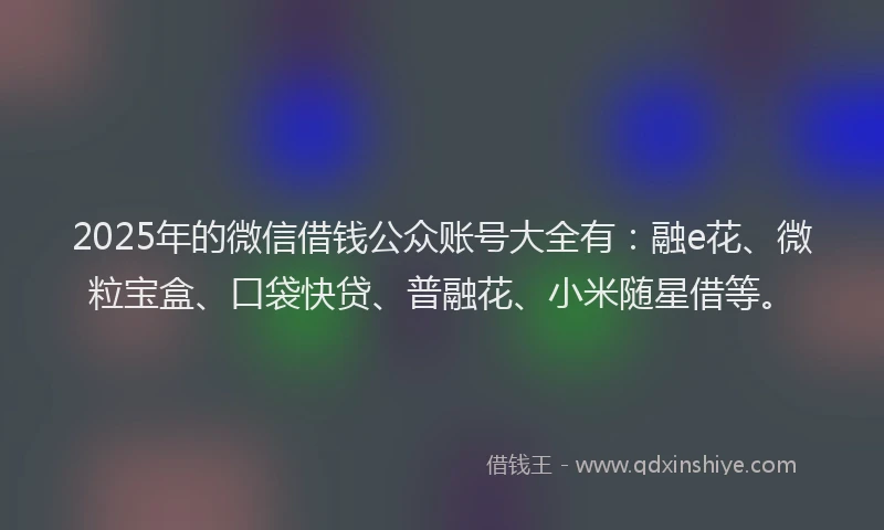2025年的微信借钱公众账号大全有：融e花、微粒宝盒、口袋快贷、普融花、小米随星借等。