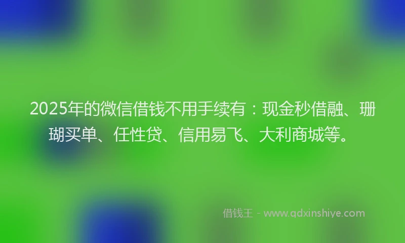 2025年的微信借钱不用手续有：现金秒借融、珊瑚买单、任性贷、信用易飞、大利商城等。