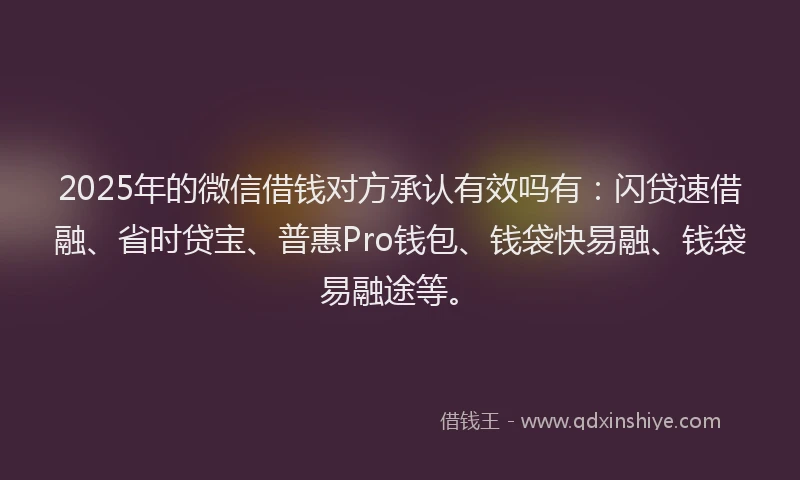 2025年的微信借钱对方承认有效吗有：闪贷速借融、省时贷宝、普惠Pro钱包、钱袋快易融、钱袋易融途等。