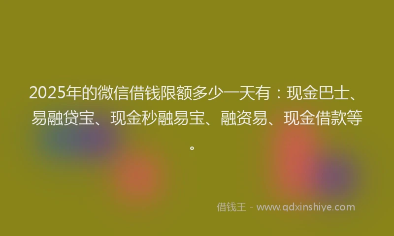 2025年的微信借钱限额多少一天有：现金巴士、易融贷宝、现金秒融易宝、融资易、现金借款等。