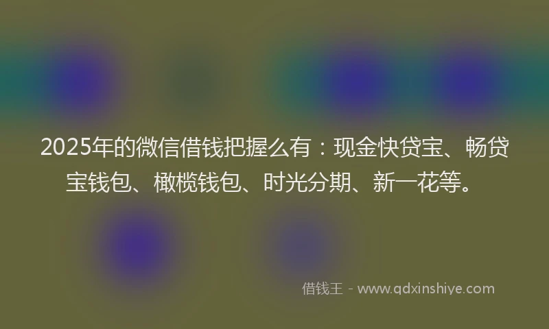 2025年的微信借钱把握么有：现金快贷宝、畅贷宝钱包、橄榄钱包、时光分期、新一花等。