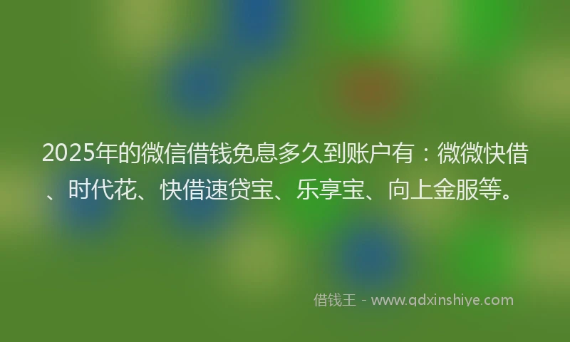 2025年的微信借钱免息多久到账户有：微微快借、时代花、快借速贷宝、乐享宝、向上金服等。