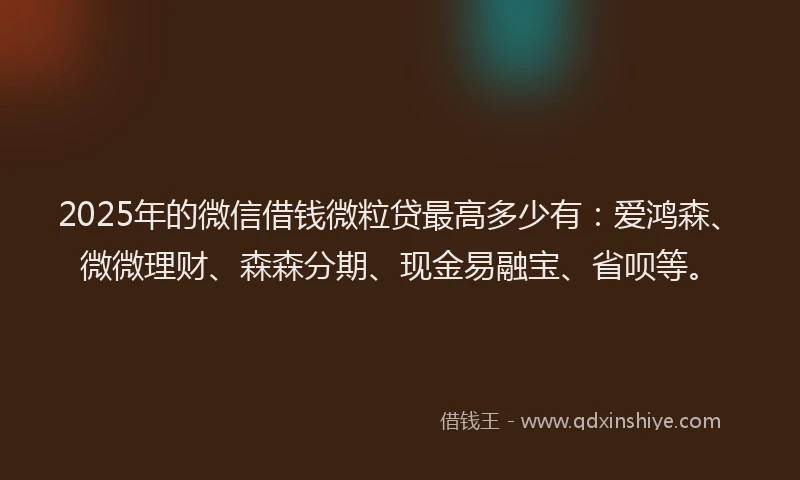 2025年的微信借钱微粒贷最高多少有：爱鸿森、微微理财、森森分期、现金易融宝、省呗等。