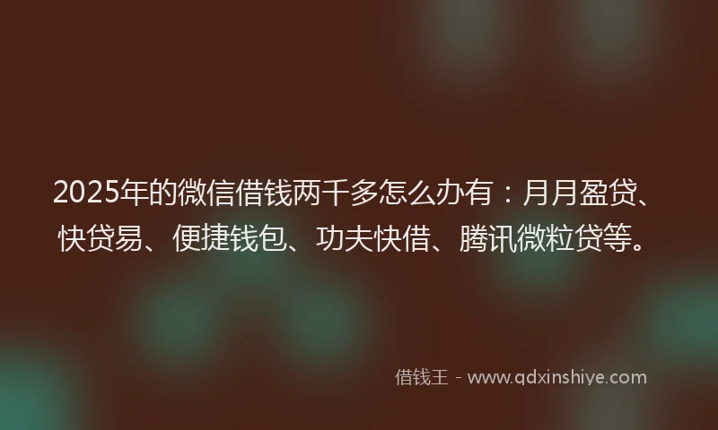 2025年的微信借钱两千多怎么办有：月月盈贷、快贷易、便捷钱包、功夫快借、腾讯微粒贷等。