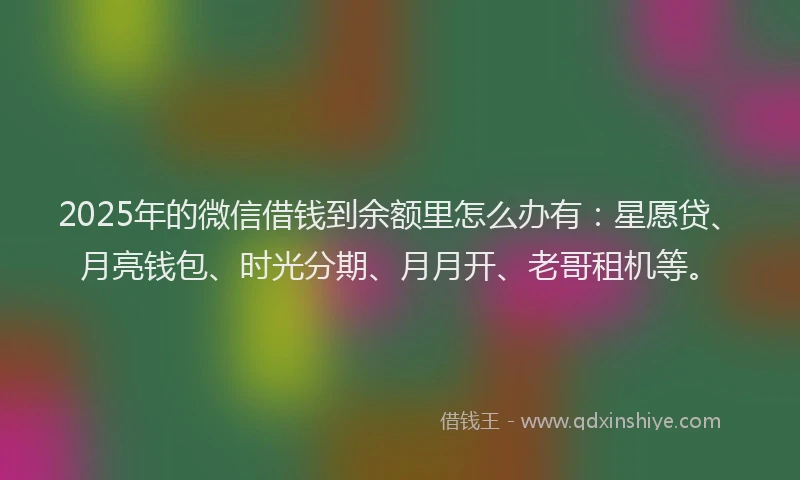 2025年的微信借钱到余额里怎么办有：星愿贷、月亮钱包、时光分期、月月开、老哥租机等。